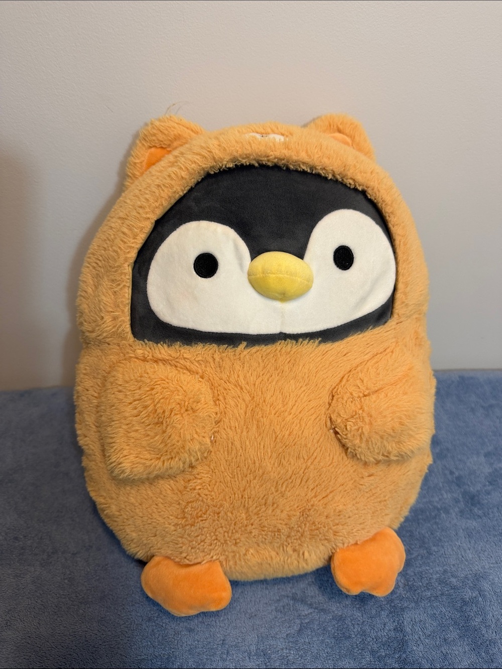 Plush Penguin in Orange Hooded Costume - Soft Kids Stuffed Animal